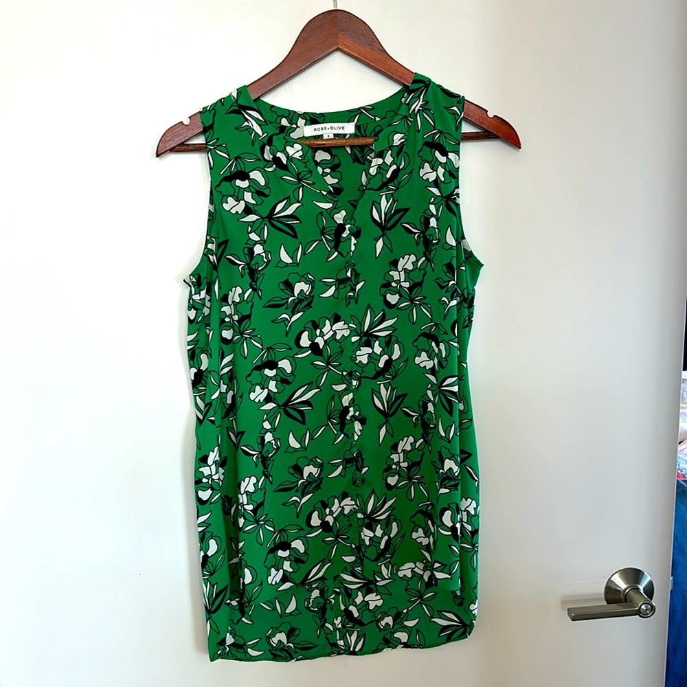rose + olive sleeveless blouse green black floral
